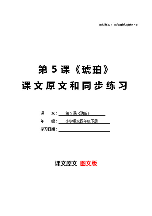 统部编版四年级语文下册教材第5课《琥珀》课文原文预习和同步练习及答案