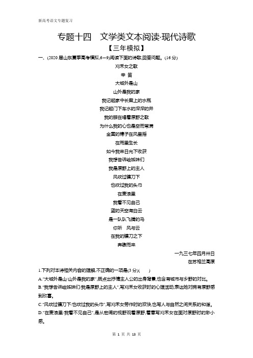 新高考语文专题复习 专题十四 文学类文本阅读 现代诗歌