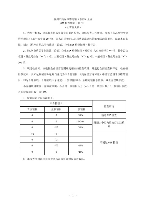 杭州市药品零售连锁(总部)企业GSP检查细则