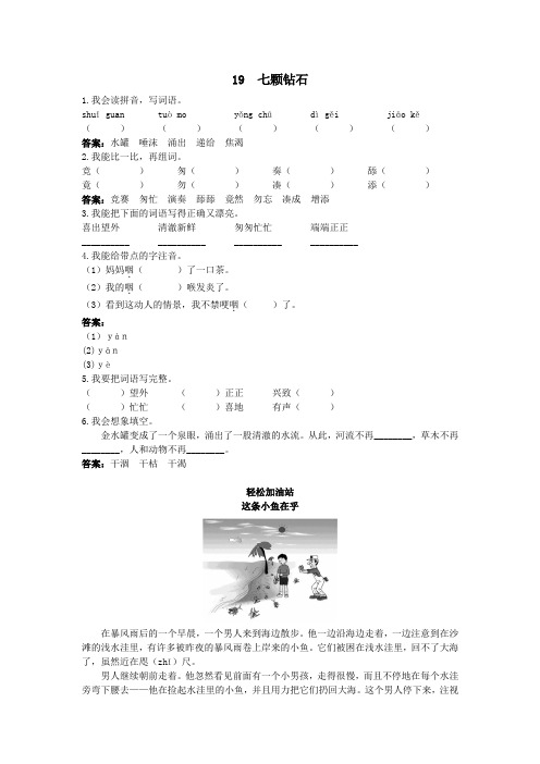 三年级语文 优化练习 第19课七颗钻石试题及答案