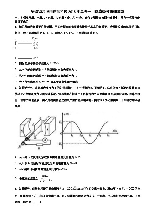 安徽省合肥市达标名校2018年高考一月仿真备考物理试题含解析