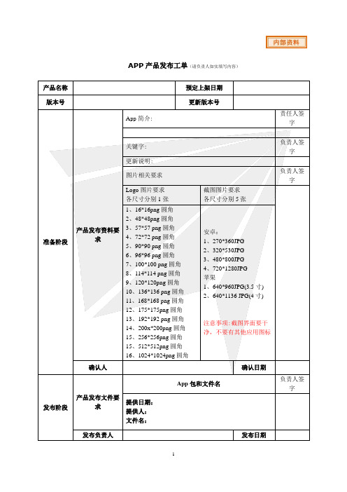 App产品发布工单--模板