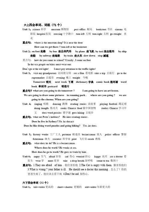 六年级重点句四会单词