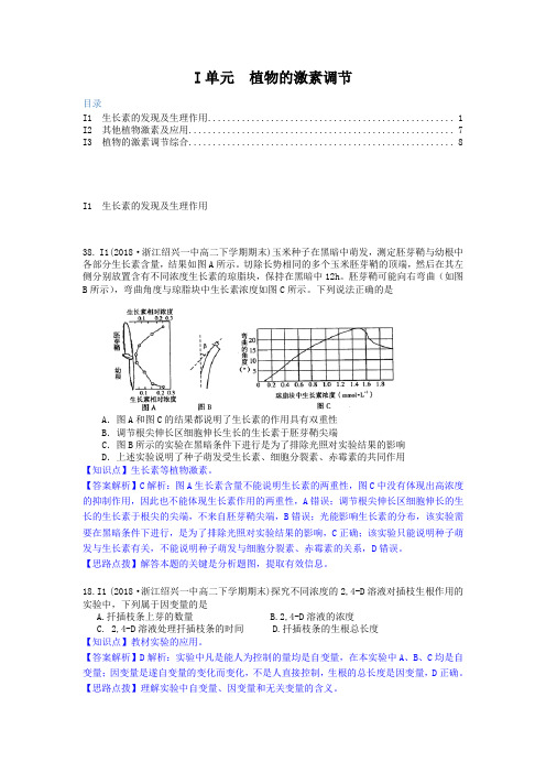 2019年全国名校生物试题分类解析【i单元】植物的激素调节