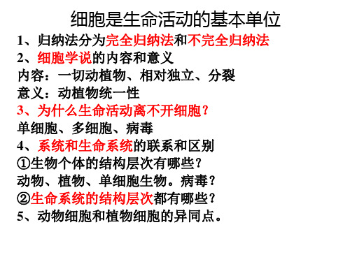 高三一轮复习生物：必修一分子与细胞复习提纲课件