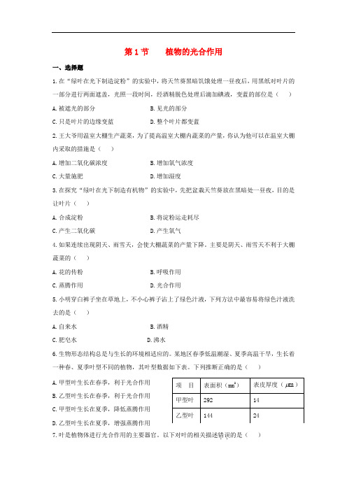 七年级生物上册 3.4.1《绿色植物的光合作用》同步练习 (新版)苏科版