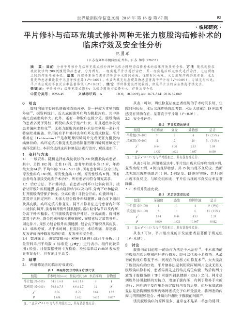 平片修补与疝环充填式修补两种无张力腹股沟疝修补术的临床疗效及