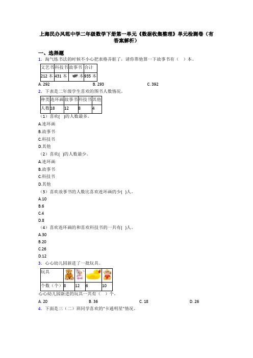 上海民办风范中学二年级数学下册第一单元《数据收集整理》单元检测卷(有答案解析)