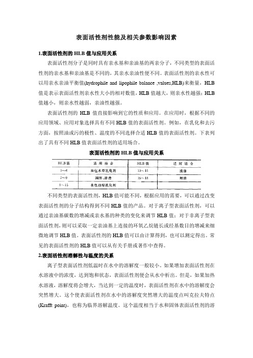 表面活性剂性能及相关参数影响因素