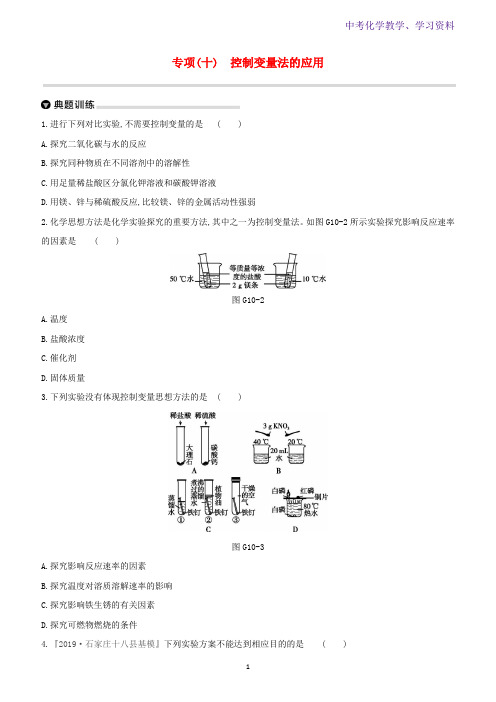 河北专版中考化学复习方案专项10控制变量法的应用