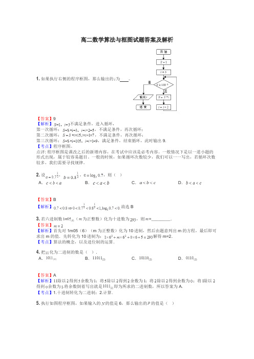 高二数学算法与框图试题答案及解析
