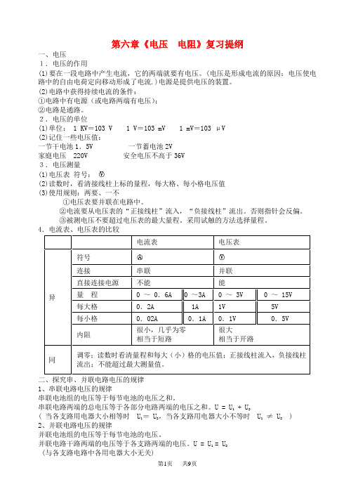 八年级物理下册_第六章《电压_电阻》复习提纲_人教新课标版