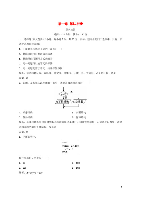 (优选)2019年高中数学第一章算法初步章末检测新人教A版必修3