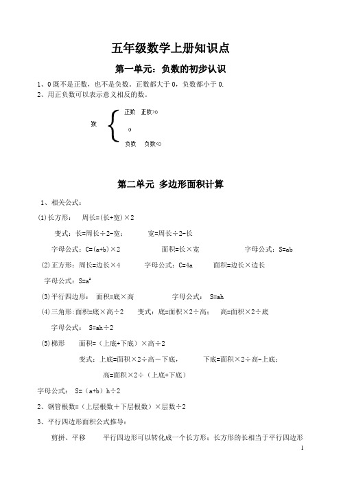 苏教版小学数学五年级上册知识点