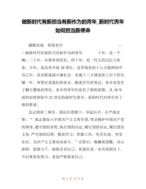 做新时代有新担当有新作为的青年_新时代青年如何担当新使命