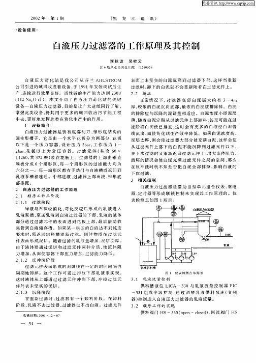 白液压力过滤器的工作原理及其控制