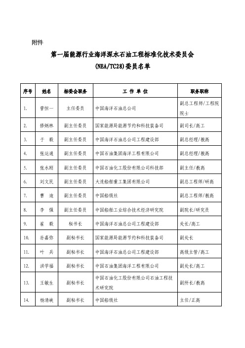 第一届能源行业海洋深水石油工程标准化技术委员会