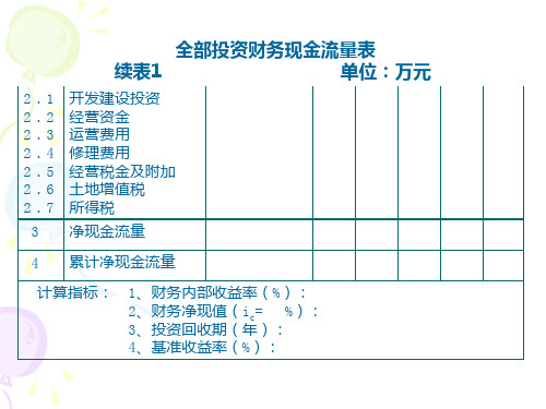 房地产投资项目财务评价报表