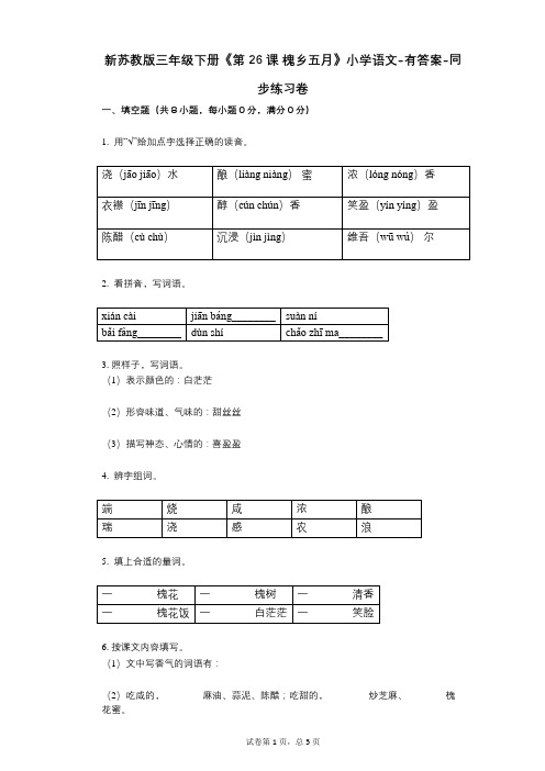 新苏教版三年级下册《第26课_槐乡五月》小学语文-有答案-同步练习卷