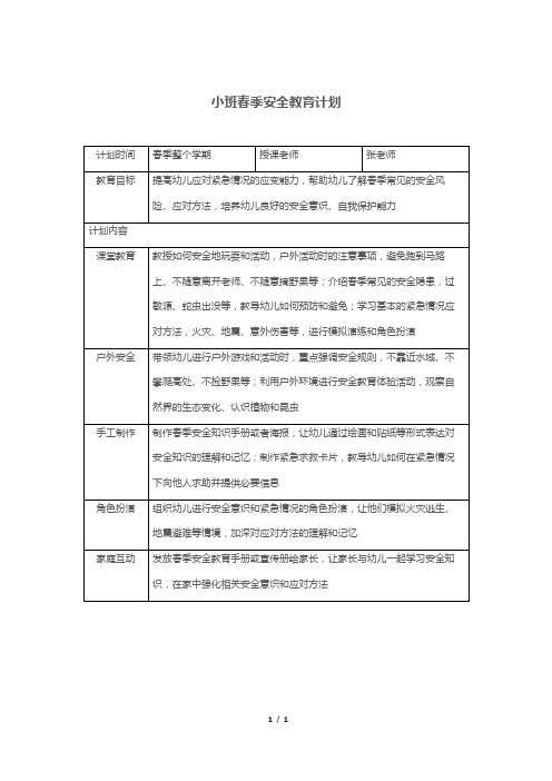 小班春季安全教育计划