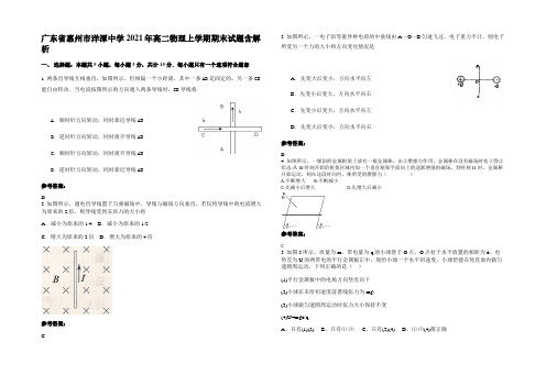 广东省惠州市洋潭中学2021年高二物理上学期期末试题含解析