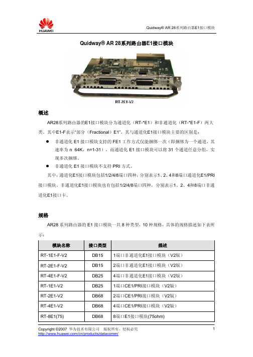 AR28系列路由器E1接口卡