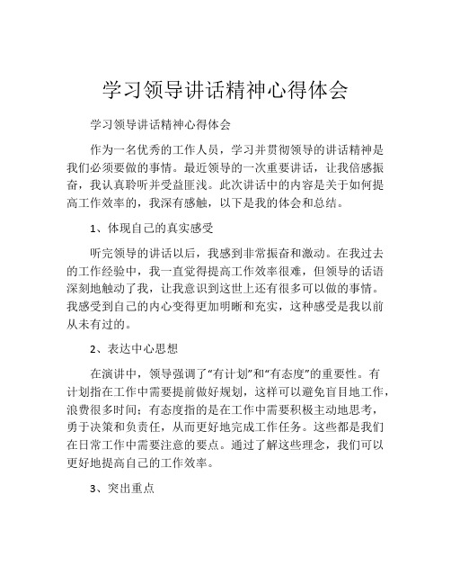 学习领导讲话精神心得体会