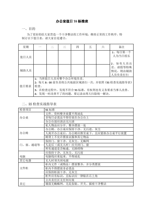 办公室值日5s标准模板