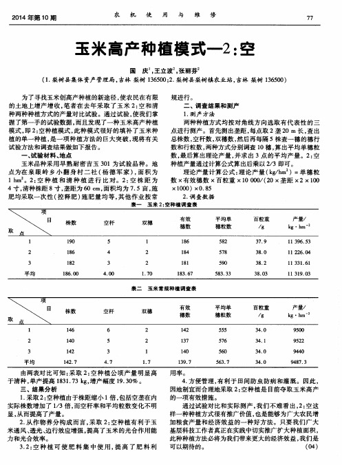 玉米高产种植模式一2：空