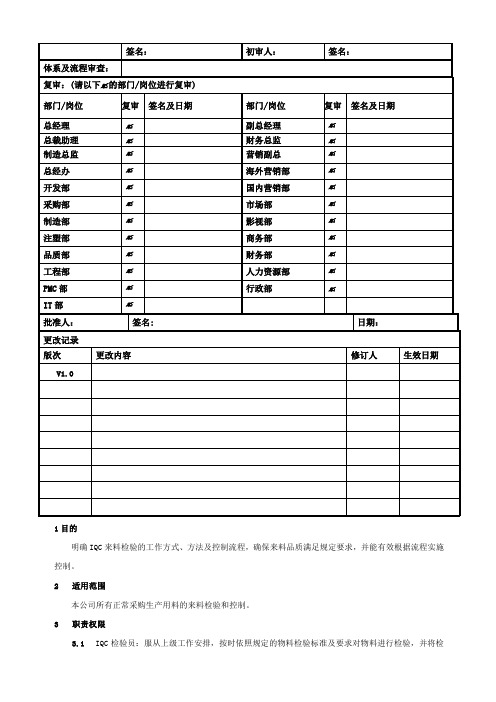 IQC来料检验规范