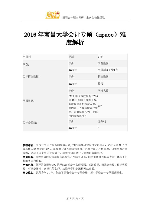 2016年南昌大学会计专硕(mpacc)难度解析