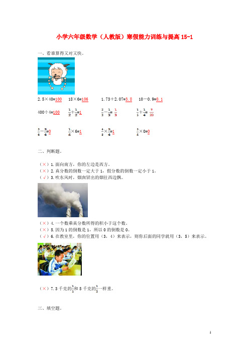 六年级数学寒假能力训练与提高151 人教版