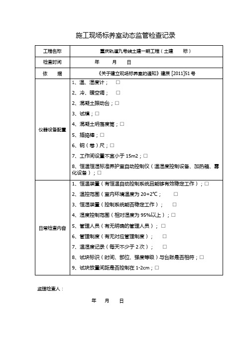 施工现场标养室动态监管检查记录