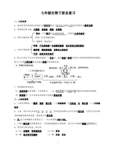 (完整版)人教版七年级生物下册知识点归纳