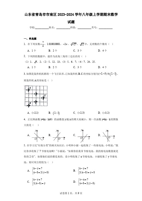 山东省青岛市市南区2023-2024学年八年级上学期期末数学试题