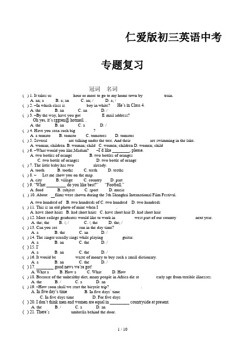 仁爱版初三英语中考专题复习