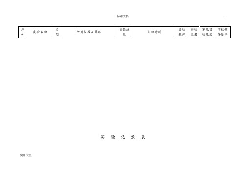 初中物理实验记录簿表