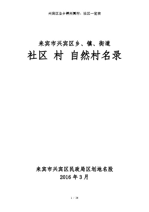 兴宾区各乡镇所属村社区一览表