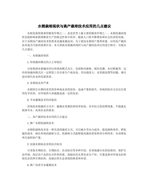 水稻栽培现状与高产栽培技术应用的几点建议