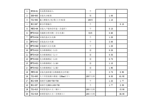 定额表(通信线路补充定额,主要是FTTH)