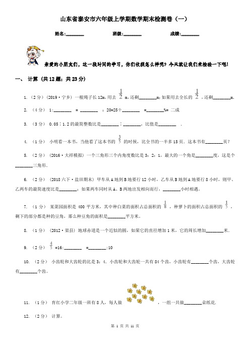 山东省泰安市六年级上学期数学期末检测卷(一)