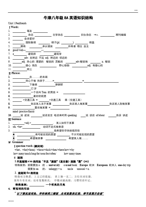 上海版牛津英语八年级8a总结