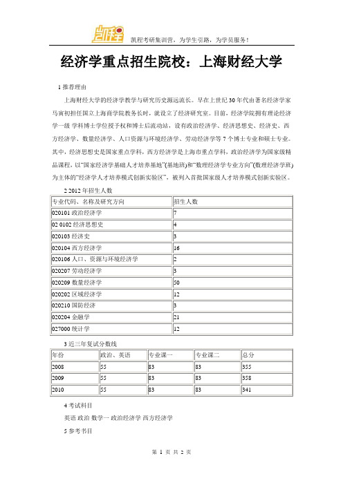 经济学重点招生院校:上海财经大学