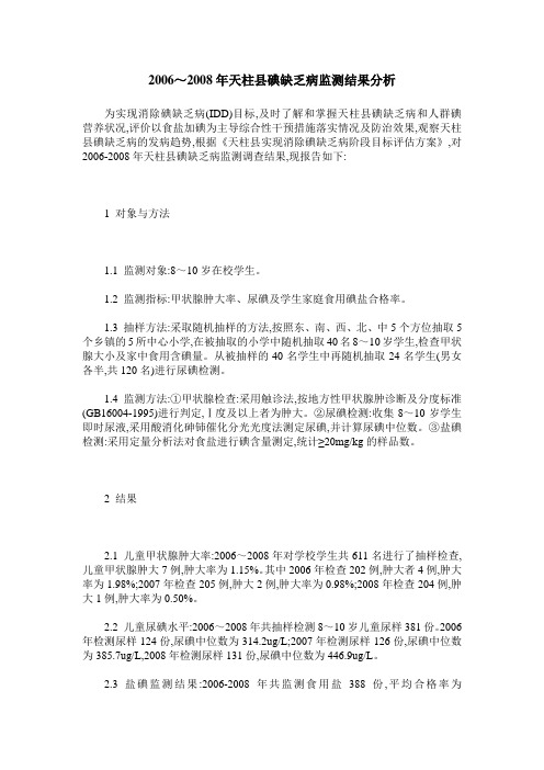 2006~2008年天柱县碘缺乏病监测结果分析