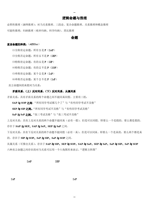 逻辑判断推理中常用的逻辑公式