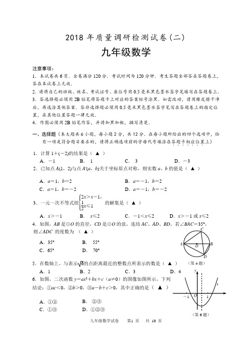 中考南京市高淳区二模数学试卷(含标准答案)
