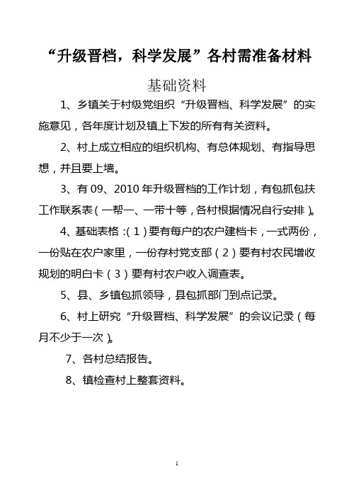 升级晋档村上需建材料明细单