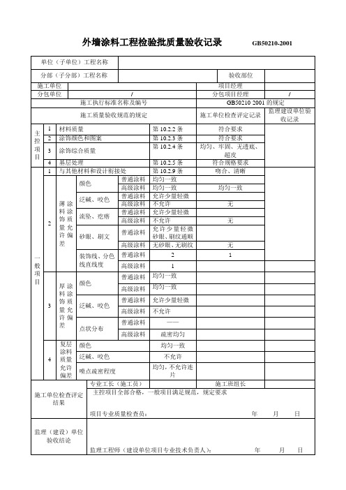 外墙涂料工程检验批质量验收记录