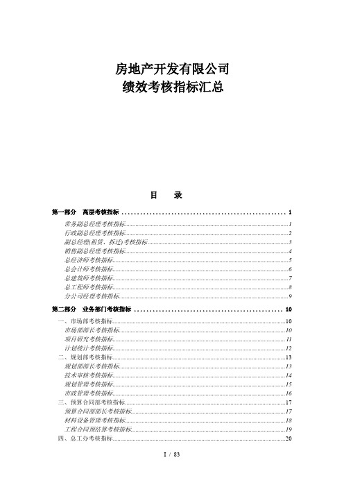 某房地产开发公司绩效考核指标汇总.doc