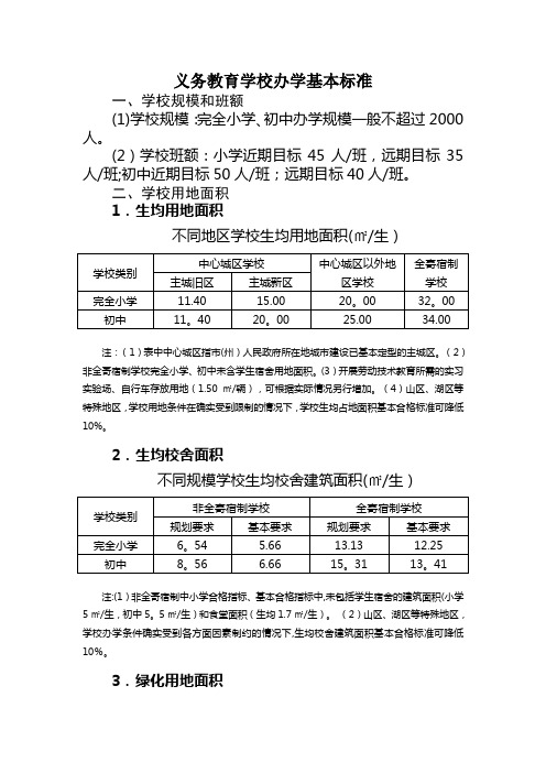 义务教育学校办学基本标准